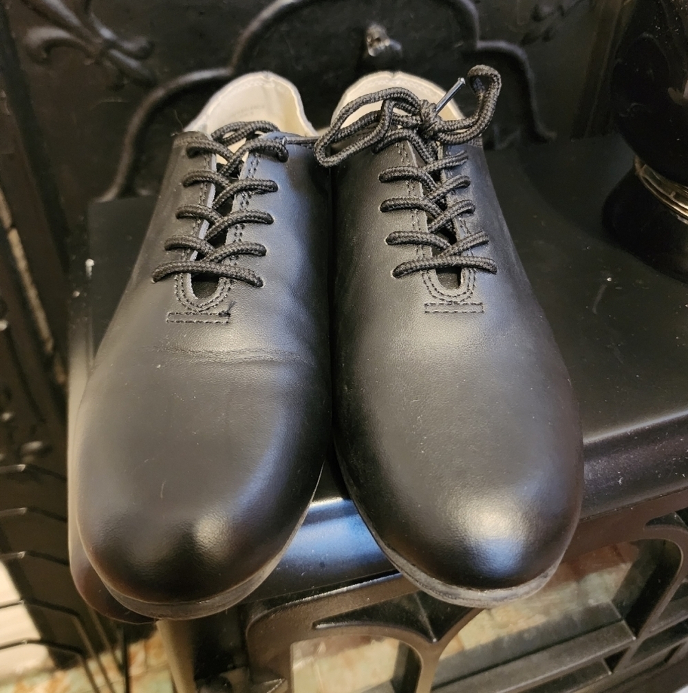 Dickles Black Tap Dance Shoes Kids Size 7.5 Lace Up Leather Sole